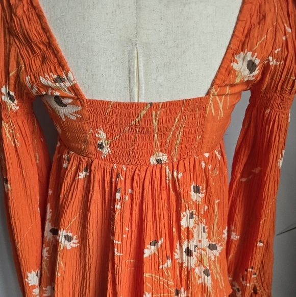Urban Outfitters New Allie Orange Floral Tie Sleeve Blouse Shirt Womens SZ XS - Picture 10 of 13